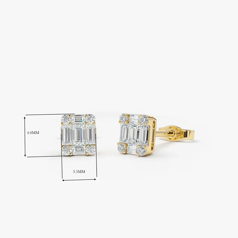 14k Mini Illusion Setting Baguette Studs