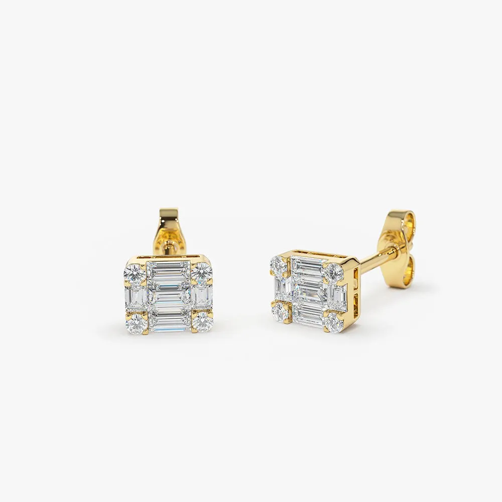 14k Mini Illusion Setting Baguette Studs