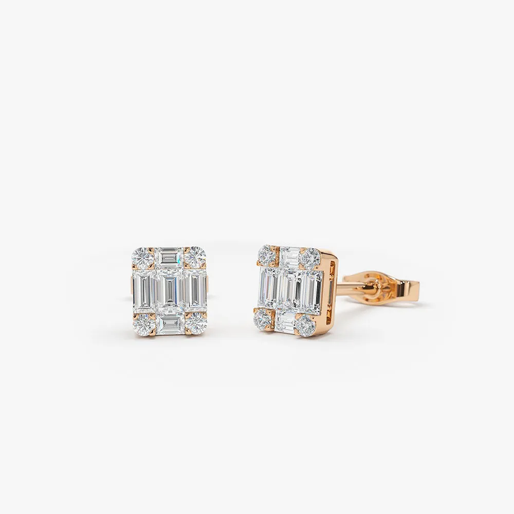 14k Mini Illusion Setting Baguette Studs