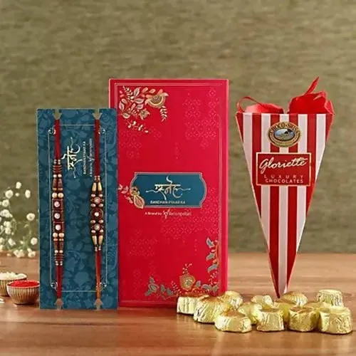 2 Stone Work Rakhis and Choco Swiss Gloriette Luxury Box