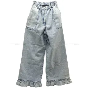 2022 SS CHANEL Denim Pants Metal COCO Button Frill Jeans #34 Light Blue Denim Silver HW P73070[EXCELLENT][Authentic]