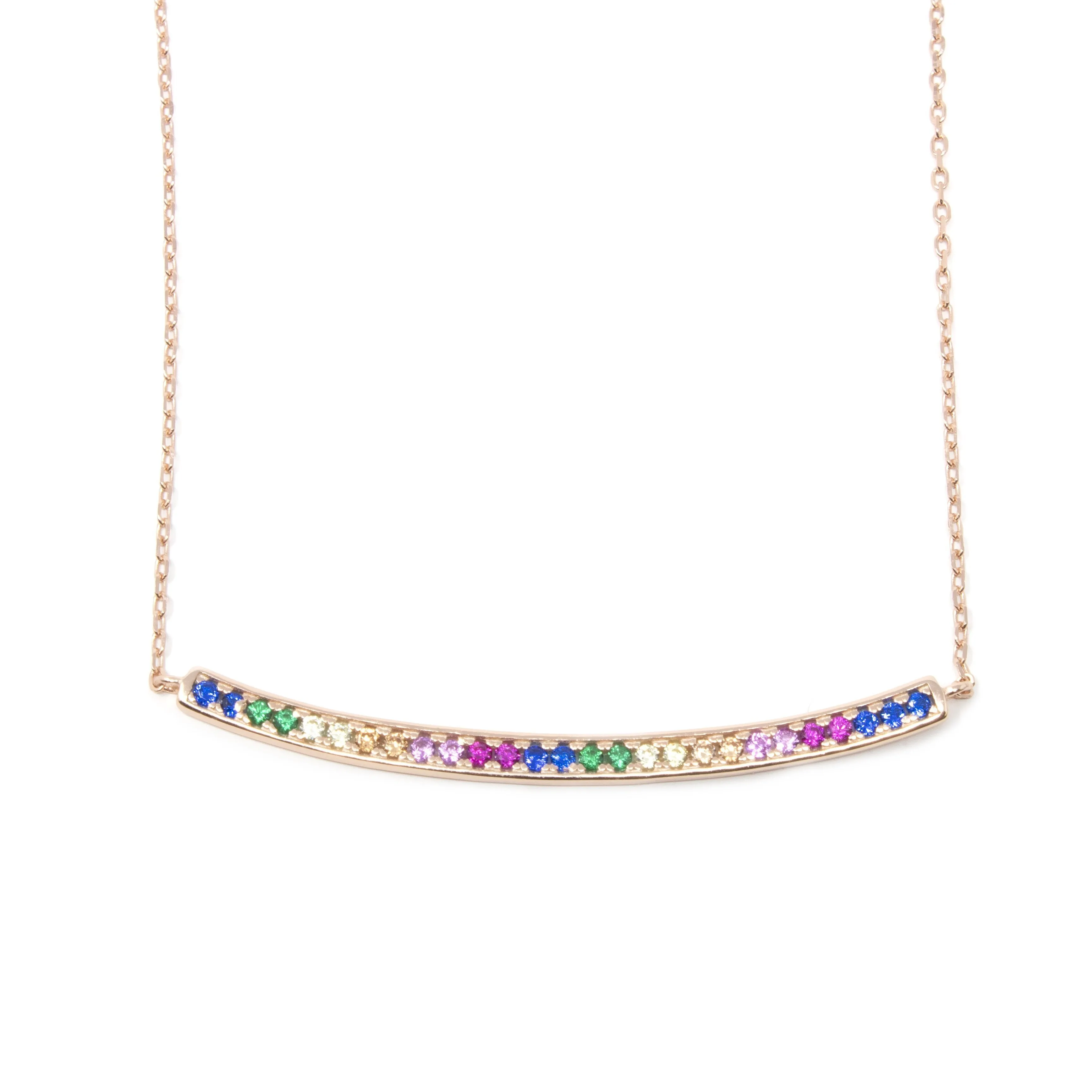 925 STERLING SILVER CZ Rainbow Bar Necklace Rose Gold Plated