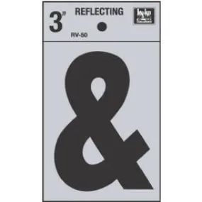 Address Letters, "&", Reflective Black/Silver Vinyl, Adhesive, 3-In.