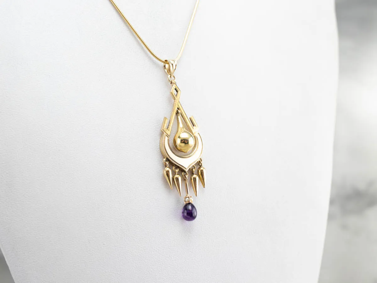 Amethyst and Seed Pearl Gold Tassel Pendant