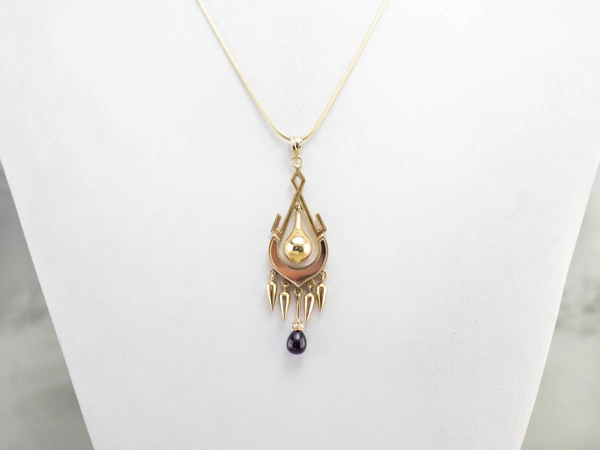 Amethyst and Seed Pearl Gold Tassel Pendant