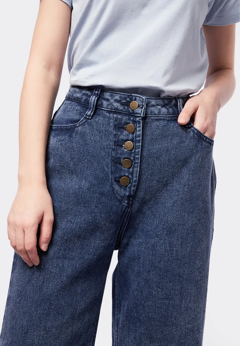 Ankle Length Denim Pants with Button Opening