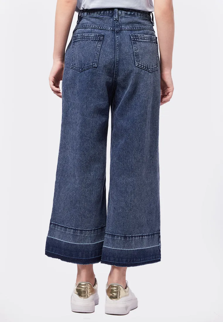 Ankle Length Denim Pants with Button Opening