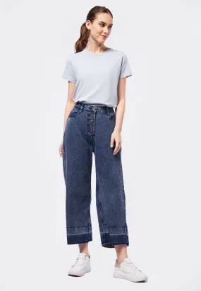 Ankle Length Denim Pants with Button Opening