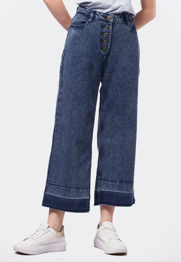 Ankle Length Denim Pants with Button Opening