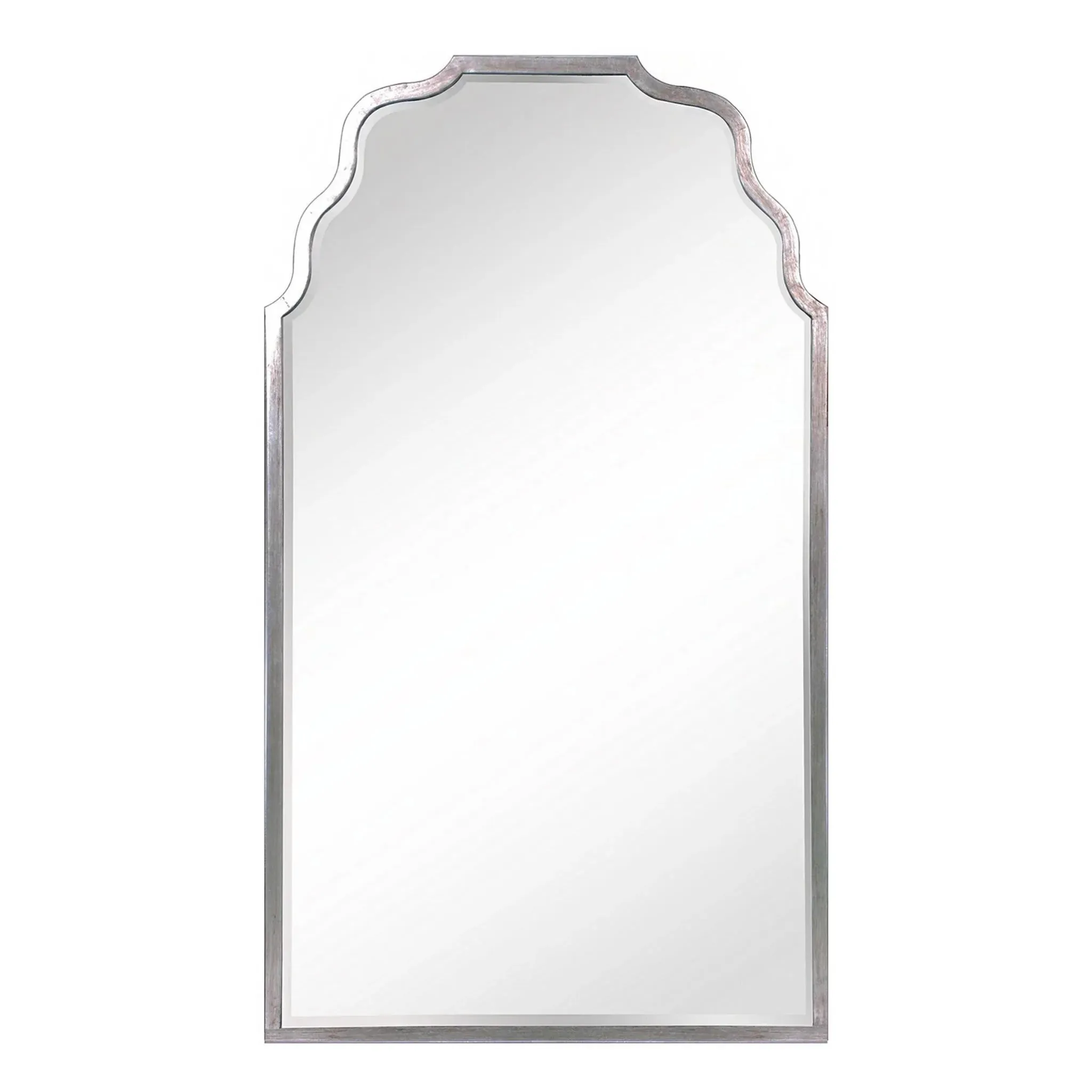 Antiqued Silver Leaf Finish Framed Wall Mirror