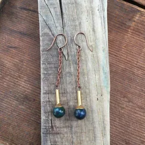 Azurite & Brass Funnel Dangles ll Earrings