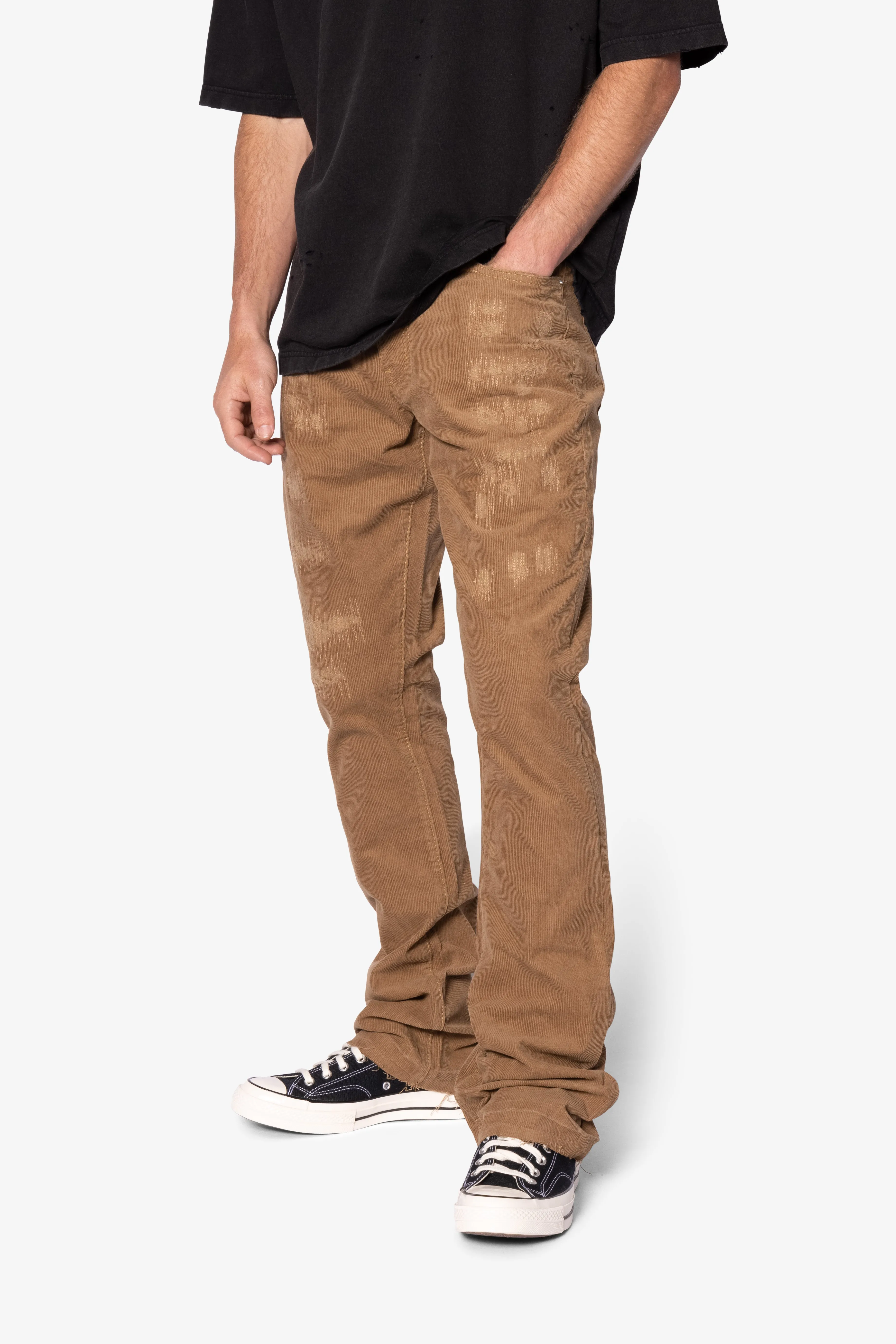 B682 Flare Corduroy Repaired Pants - Brown