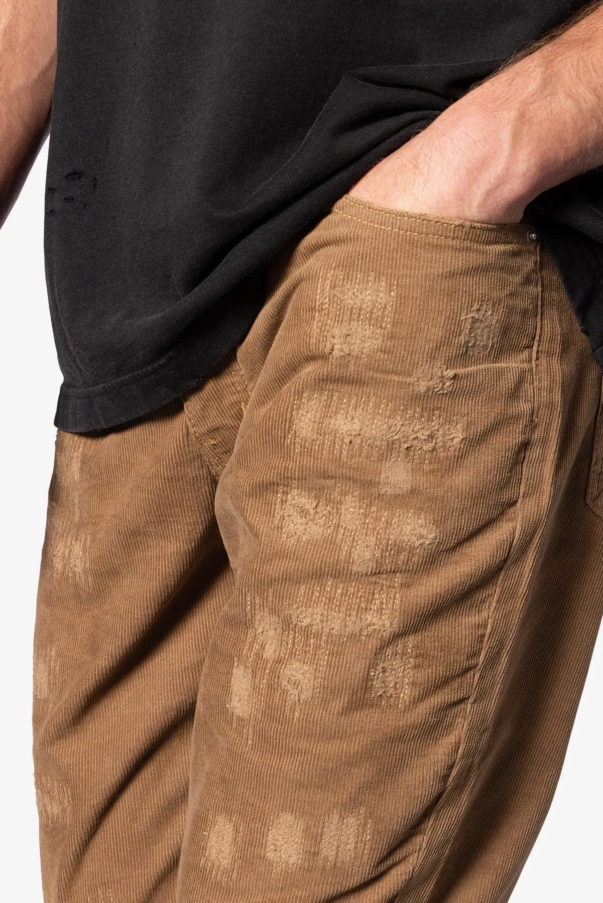 B682 Flare Corduroy Repaired Pants - Brown