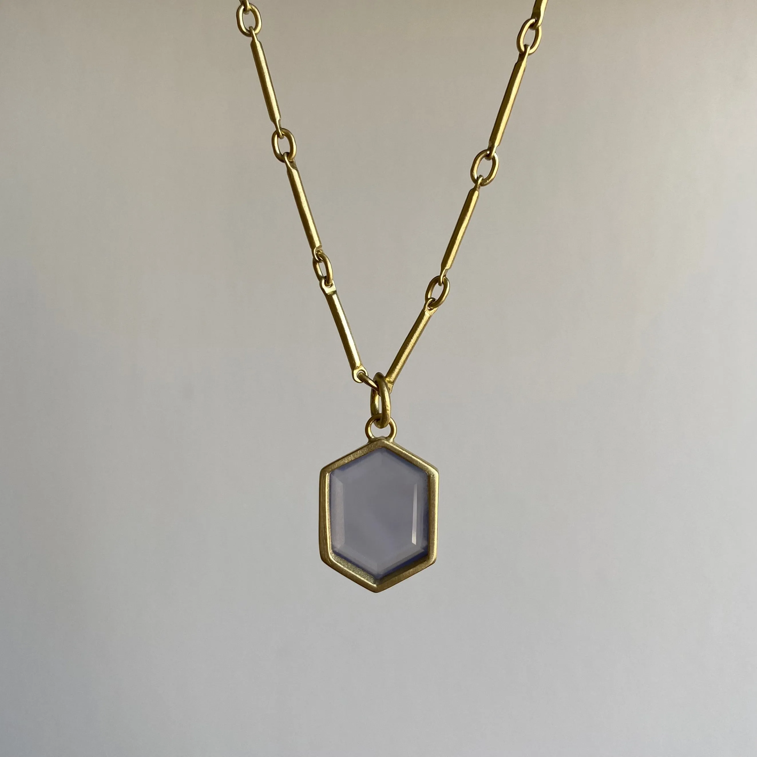 Bezel Set Chalcedony Hexagon Pendant