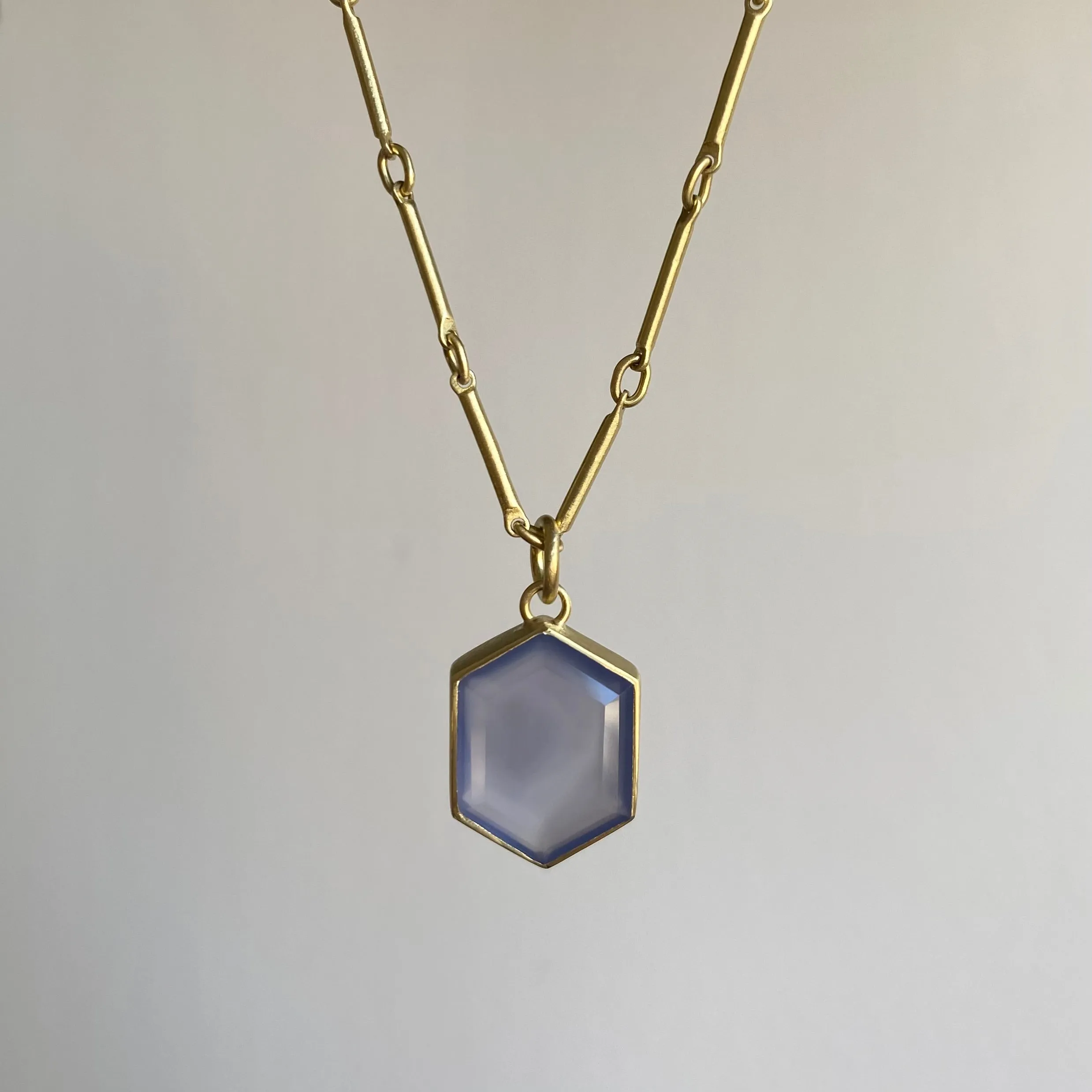 Bezel Set Chalcedony Hexagon Pendant