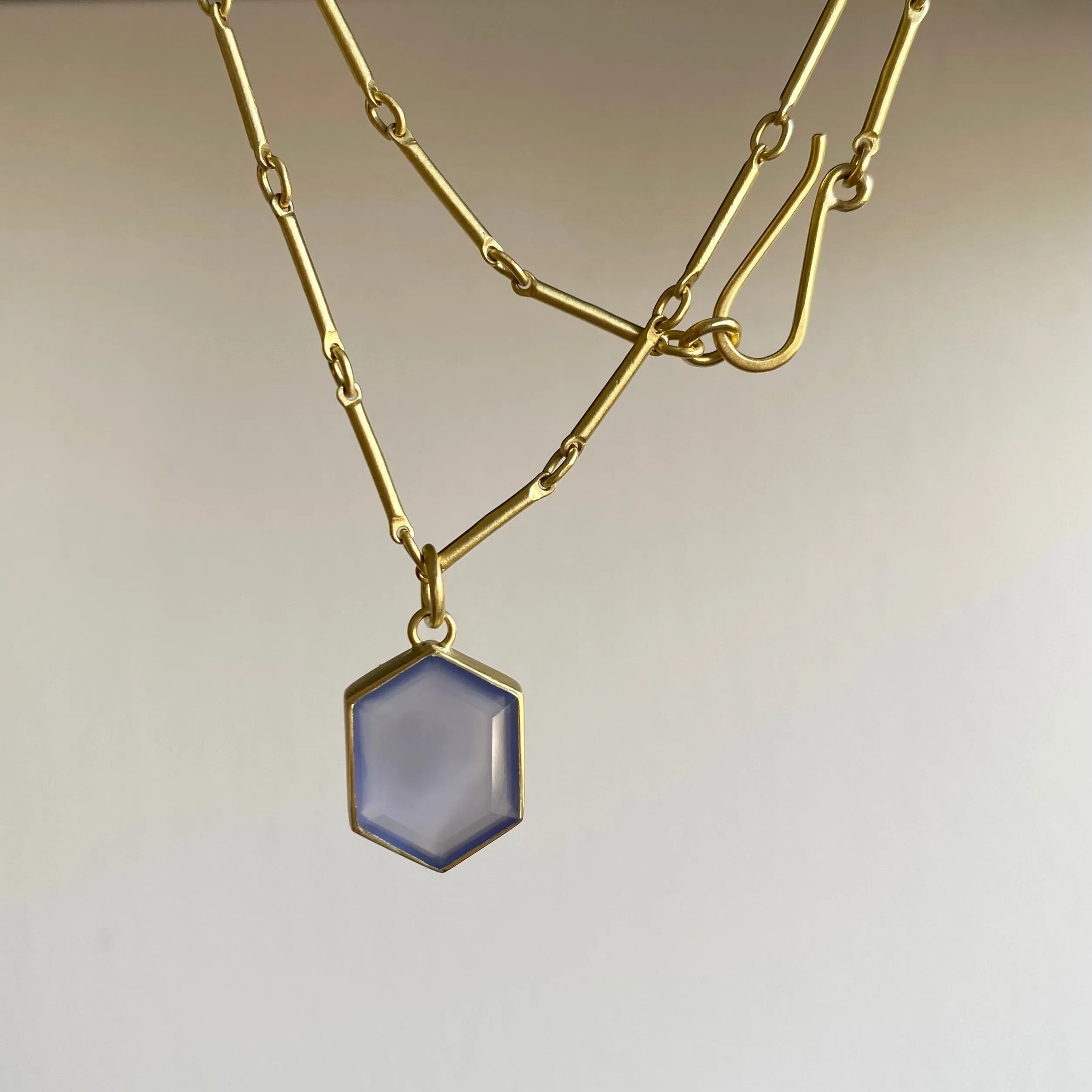 Bezel Set Chalcedony Hexagon Pendant