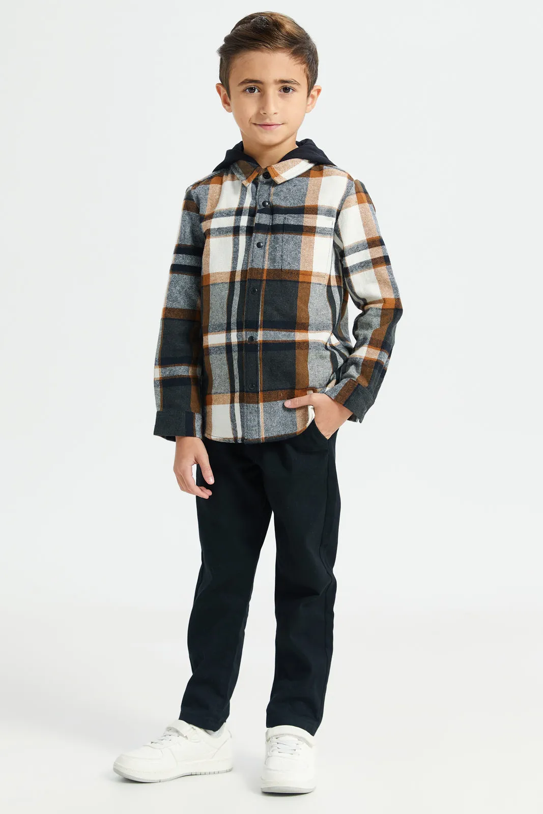 Boys Multicolour Checkered Shirt With Detachable Hooded