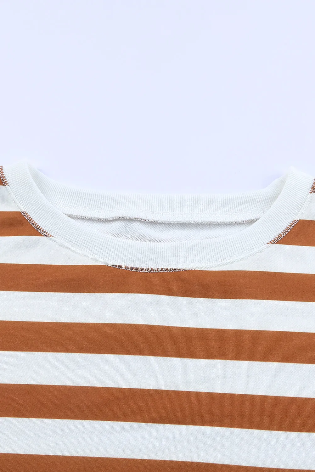 Brown Stripe Drop Shoulder Striped Pullover Sweatshirt