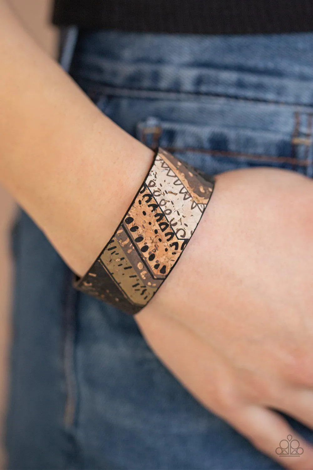 Come Uncorked White Cork Cuff Bracelet - Paparazzi Accessories