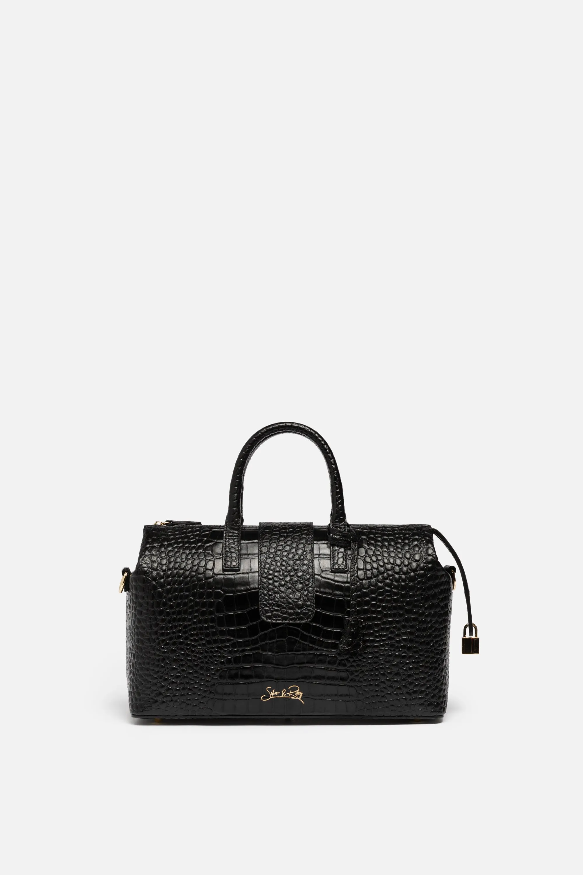 Convertible Executive Leather Bag in Noir Crocodile Print Black - WAITLIST