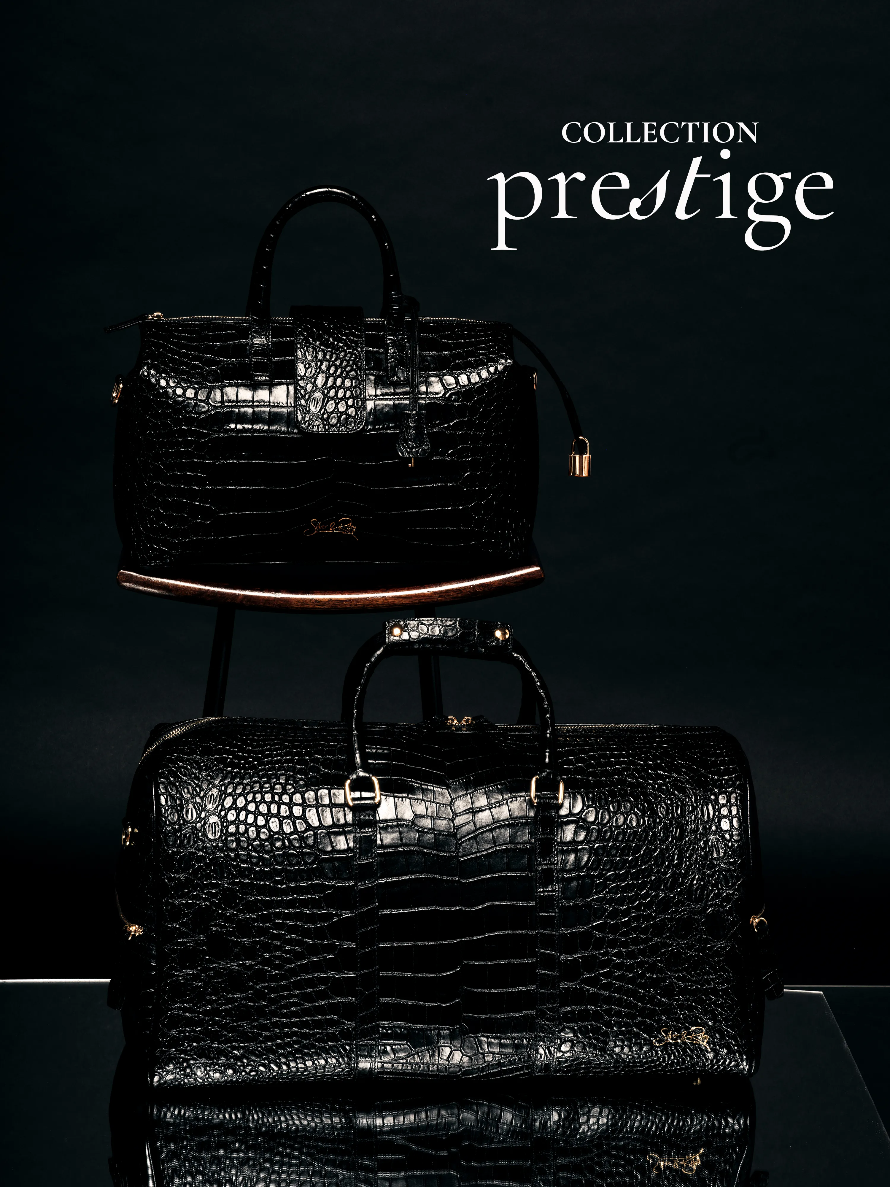 Convertible Executive Leather Bag in Noir Crocodile Print Black - WAITLIST