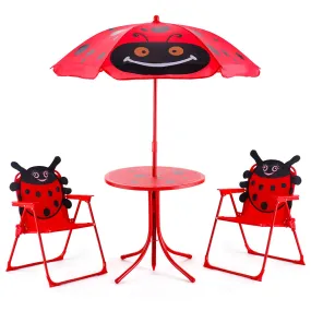 Costzon Kids Table and 2 Chair Set, Ladybug Folding Picnic Table Set with Removable Umbrella for Indoor Outdoor Garden Patio, Gift for Children Boys & Girls