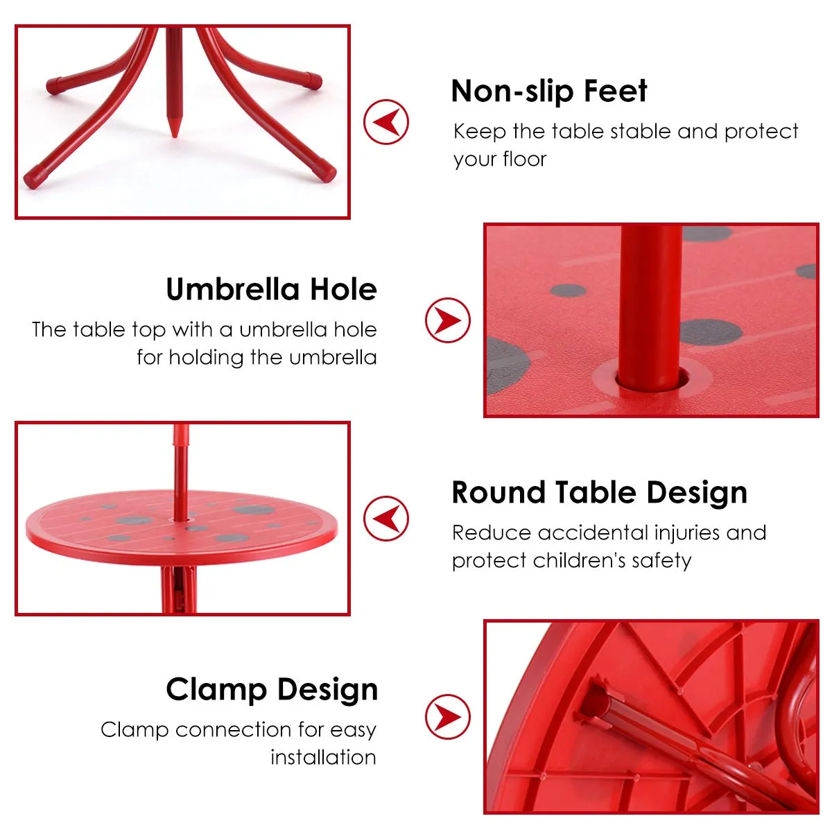 Costzon Kids Table and 2 Chair Set, Ladybug Folding Picnic Table Set with Removable Umbrella for Indoor Outdoor Garden Patio, Gift for Children Boys & Girls