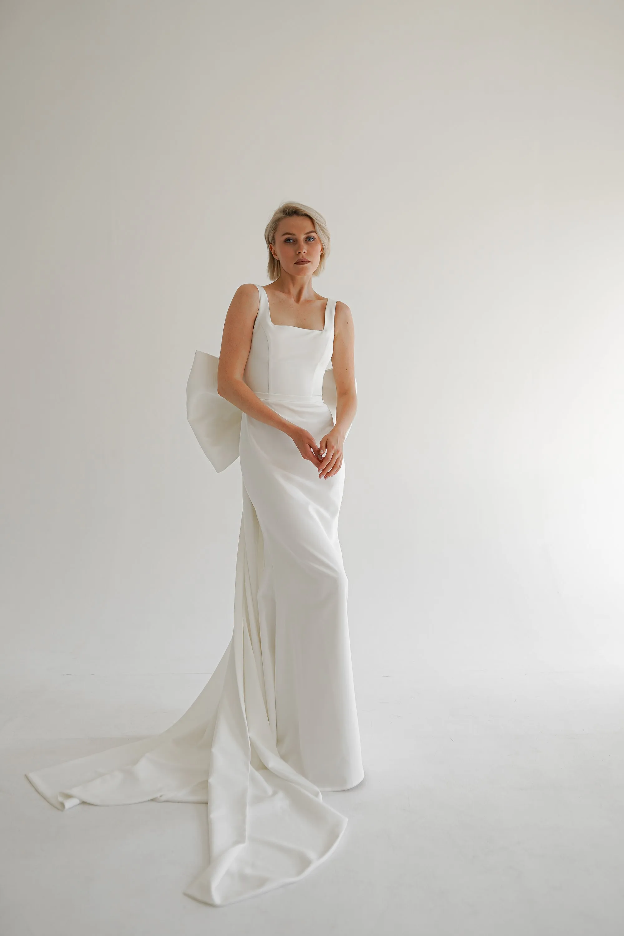 Crepe Wedding Dress Nancy with Detachable Huge Bow