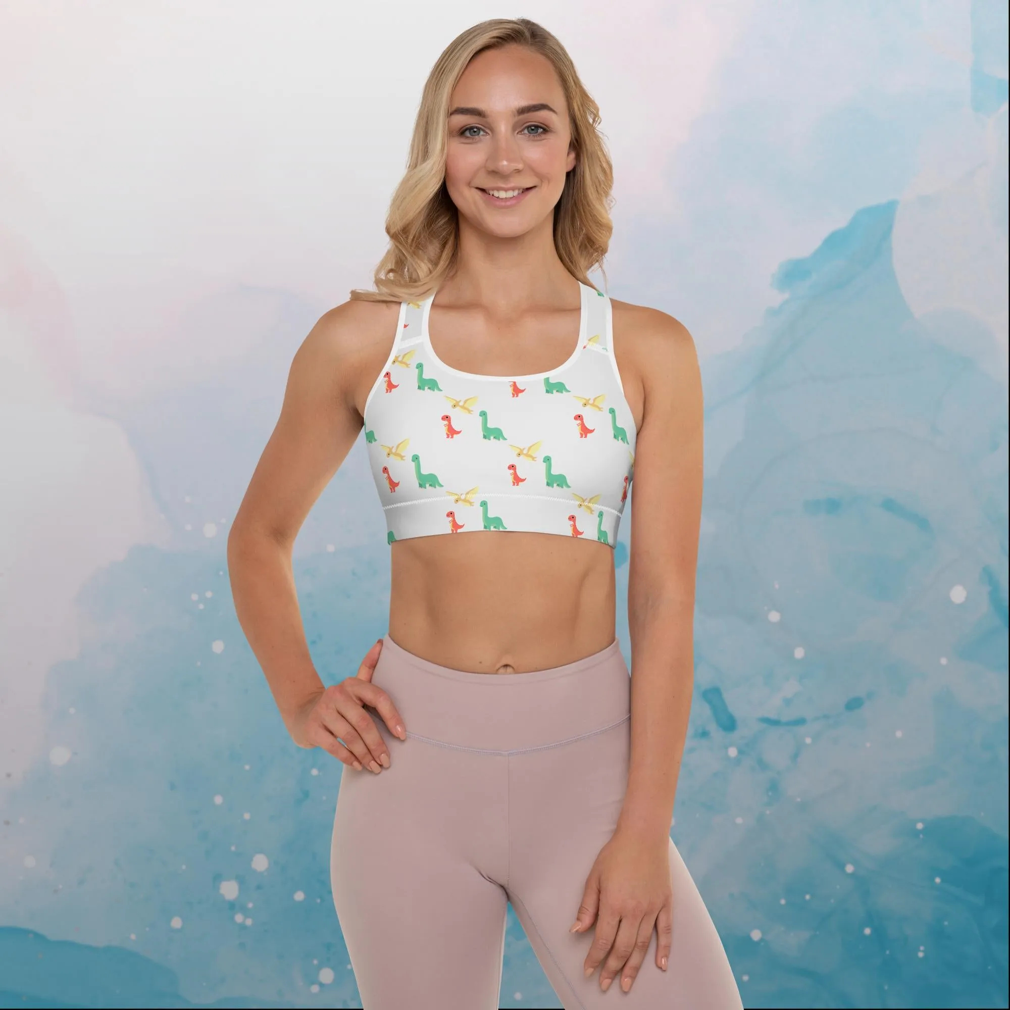 Cute Dinos Padded Sports Bra