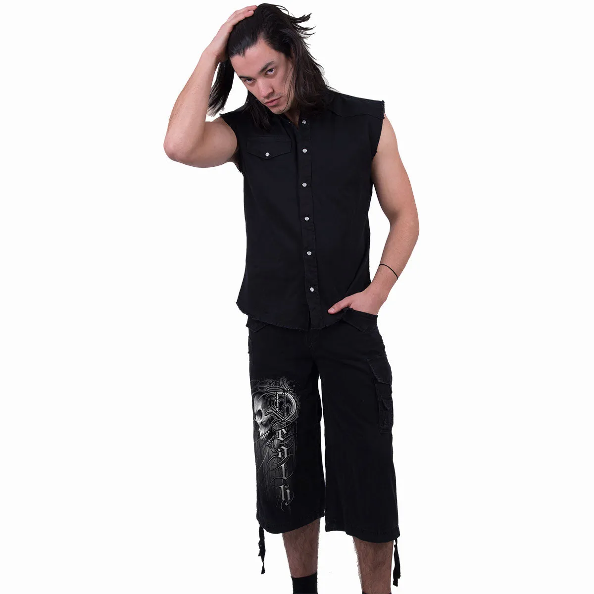 DEATH FOREVER - Vintage Cargo Shorts 3/4 Long Black