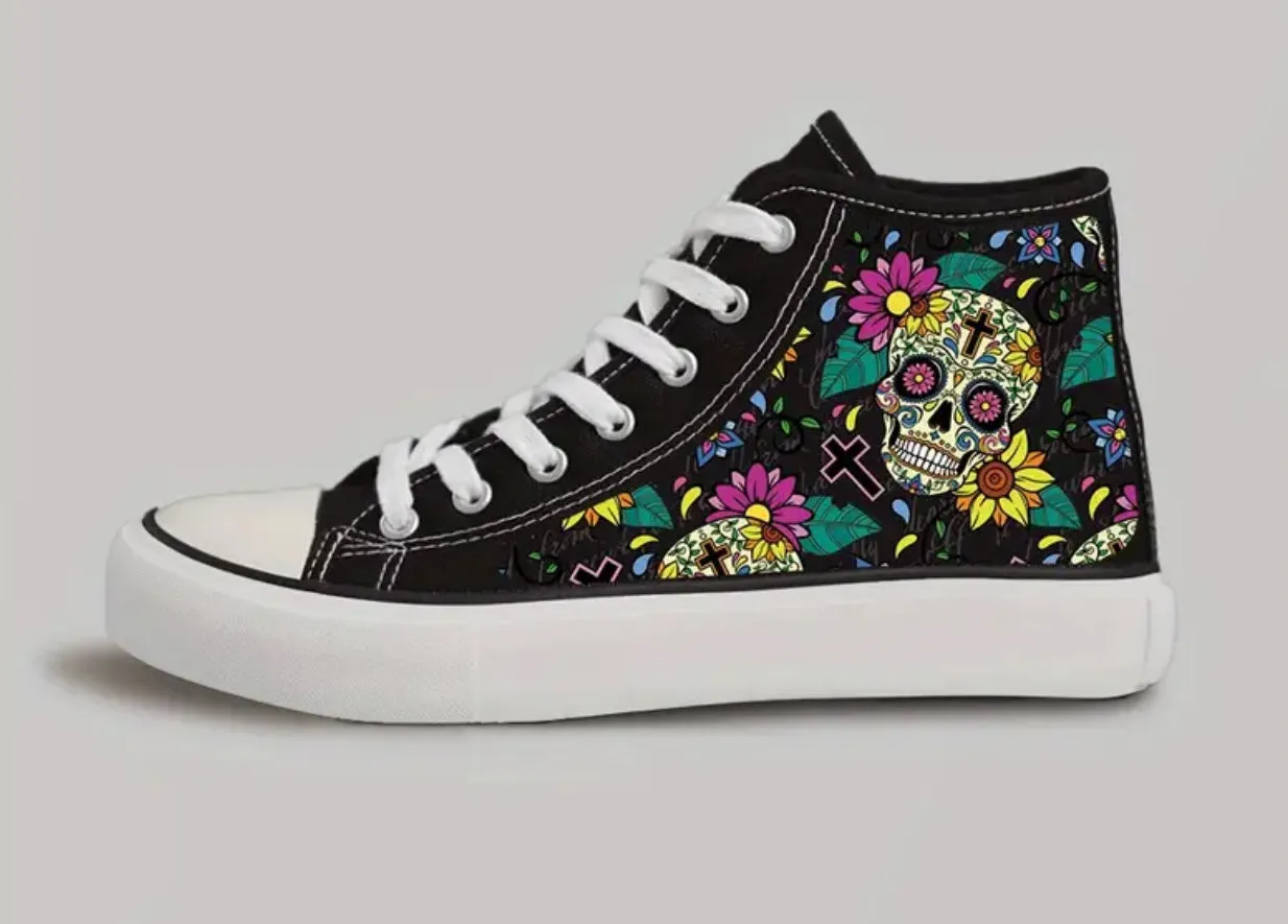 “Dia De Los Muertos” Unisex Lightweight High Top Canvas Shoes