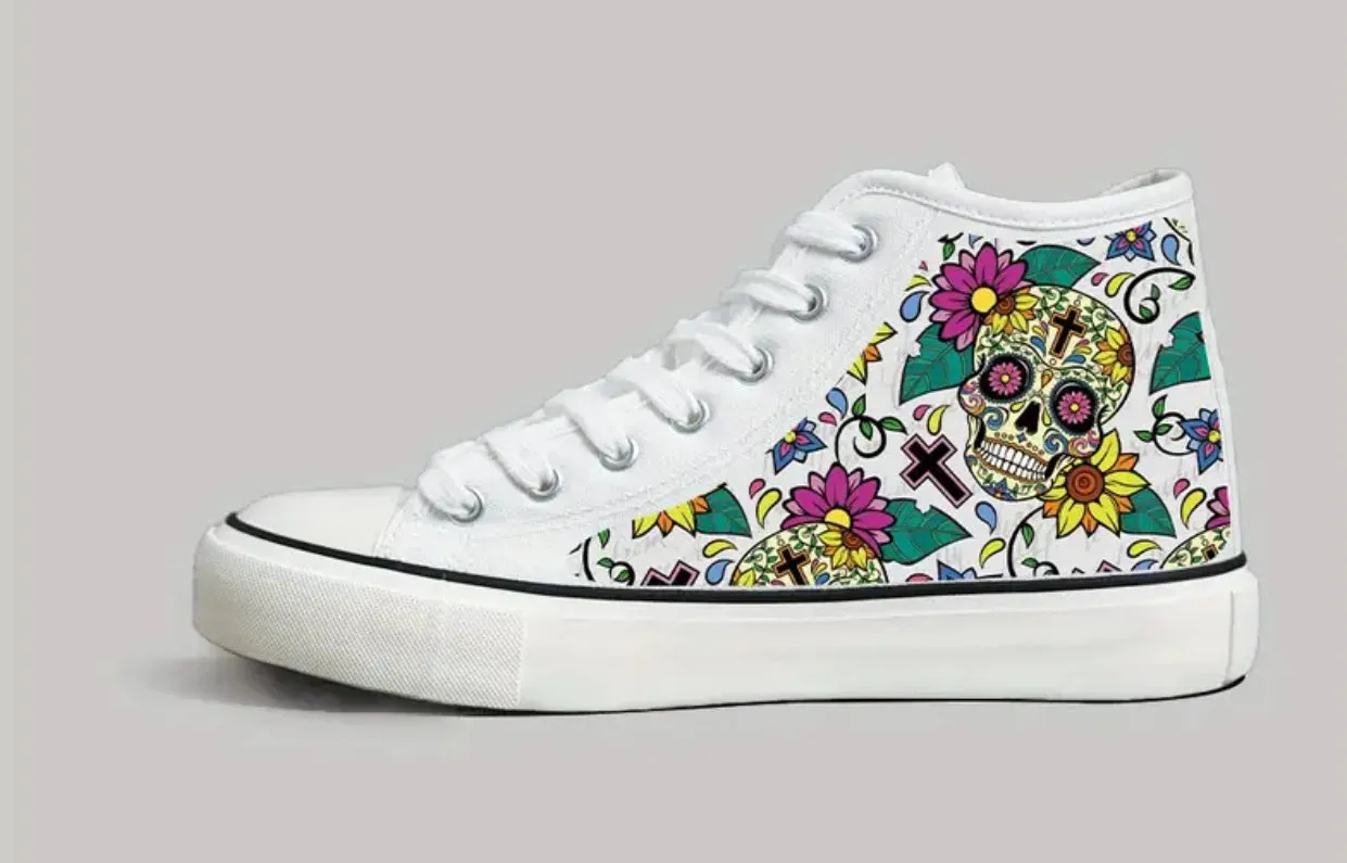 “Dia De Los Muertos” Unisex Lightweight High Top Canvas Shoes