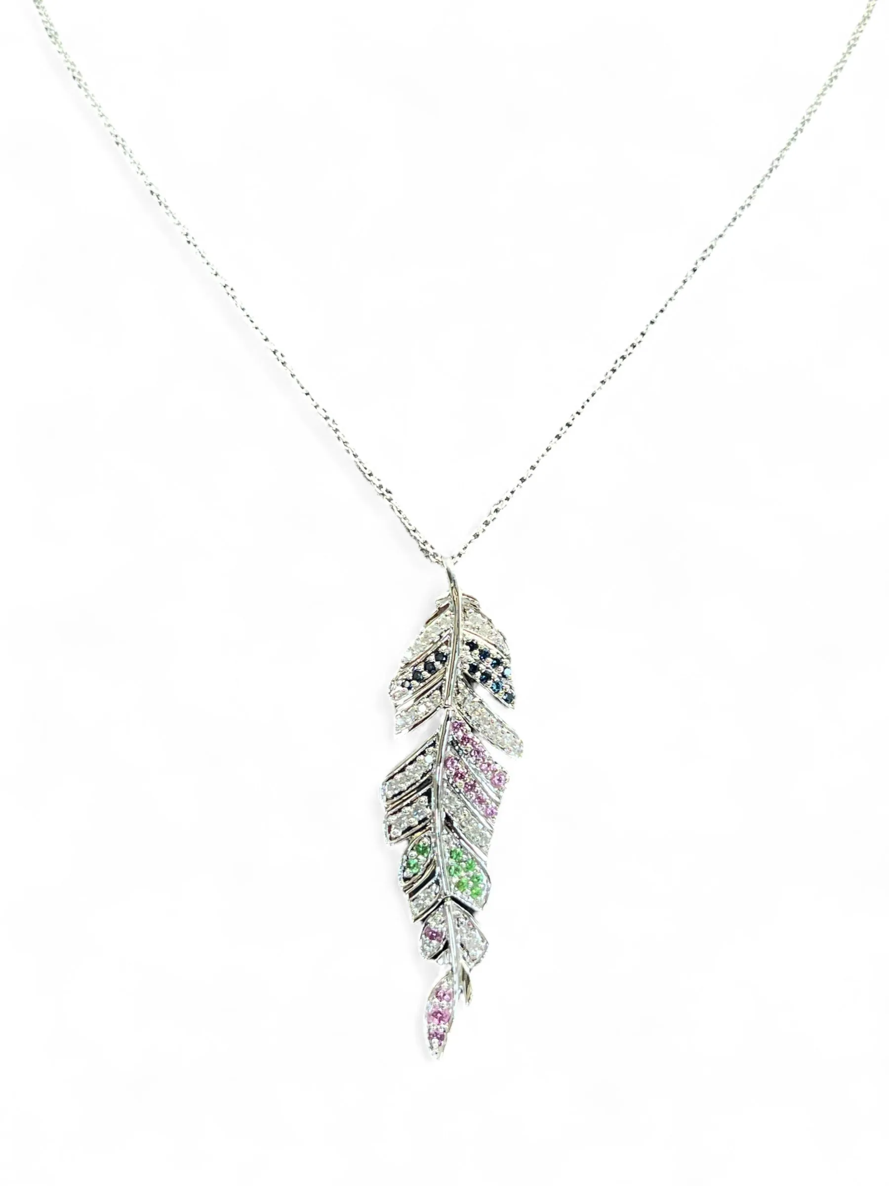 DIAMOND SAPPHIRE GARNET FEATHER NECKLACE