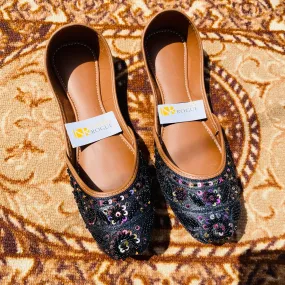 Fancy Moti Sitara Work Khussa - Black