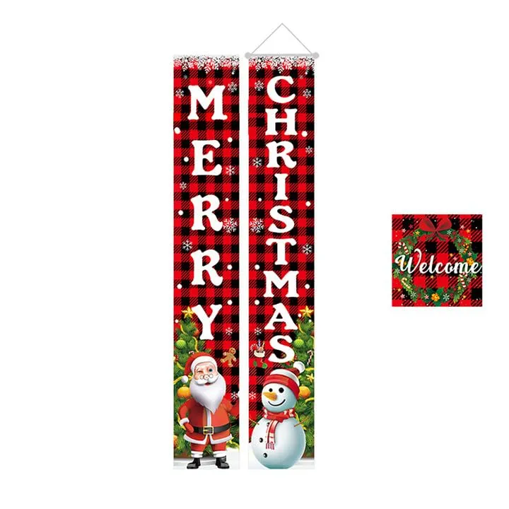 GARVEE Merry Christmas Banner Sign, Snowmen Santa Banner Christmas Front Porch Sign Hanging Door Banner for Home Party Wall Indoor Outdoor Decor