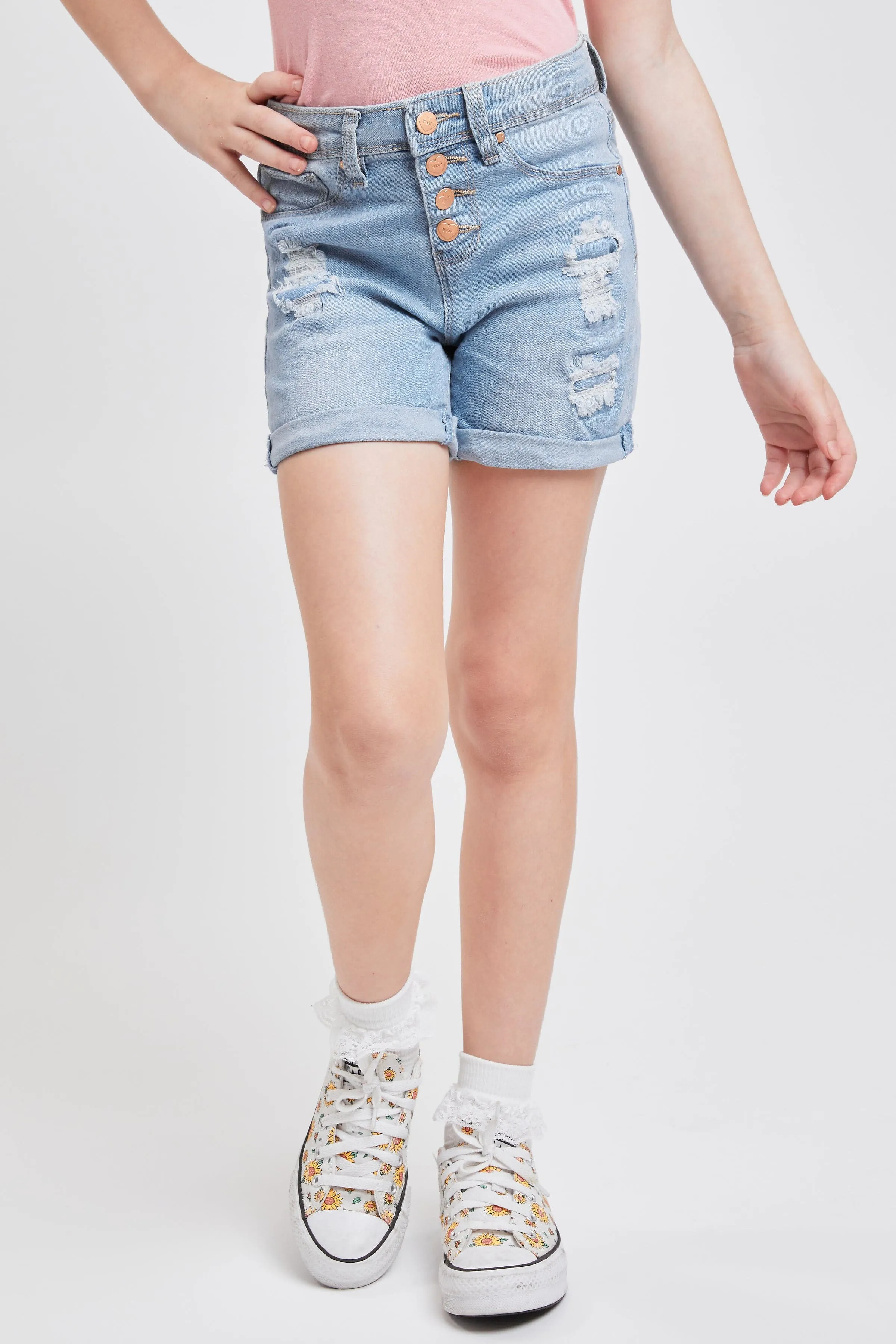 Girls Essential  Rip and Self Repair Cuffed Shorts