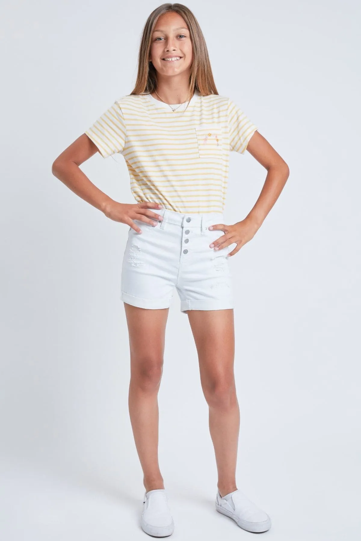 Girls Essential  Rip and Self Repair Cuffed Shorts