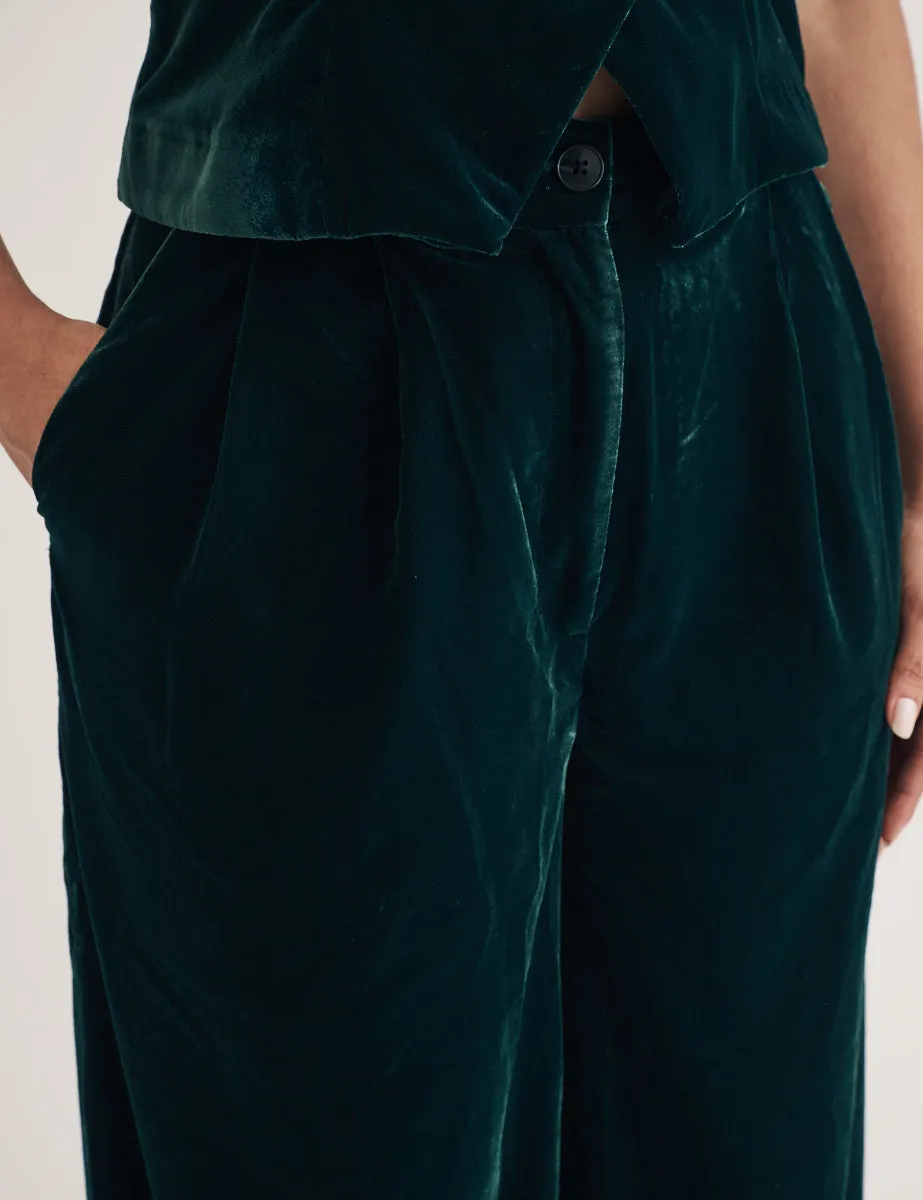 Green Wide Leg Velvet Trousers