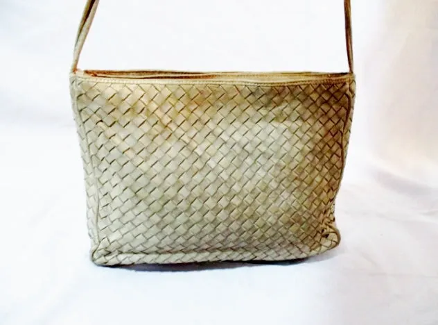 Handmade COSCI ITALY leather woven shoulder purse crossbody shoulder bag BEIGE bag M