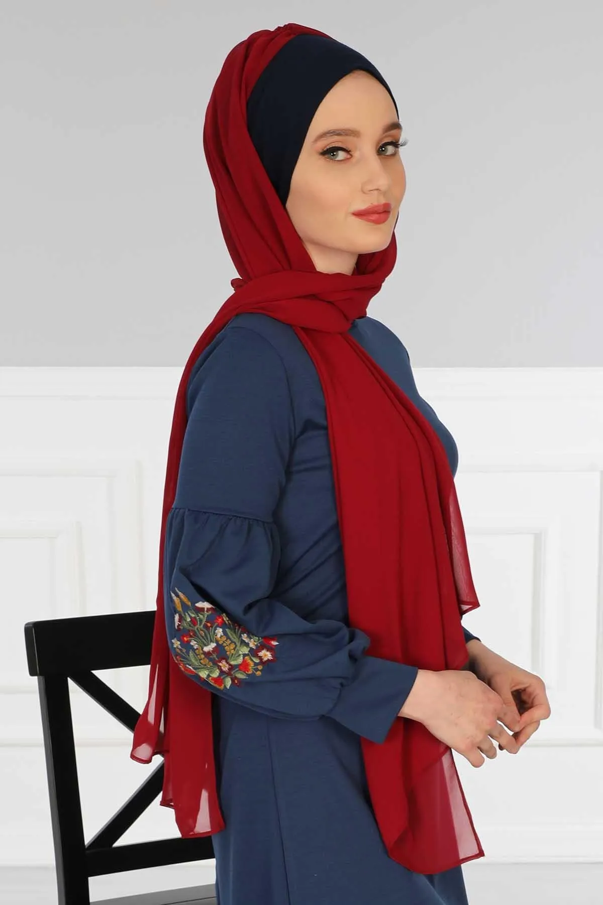 Instant Chiffon Shawl for Women With Cotton Bonnet Chiffon Turban Cap Head Wrap Instant Turban Scarf,BS-2