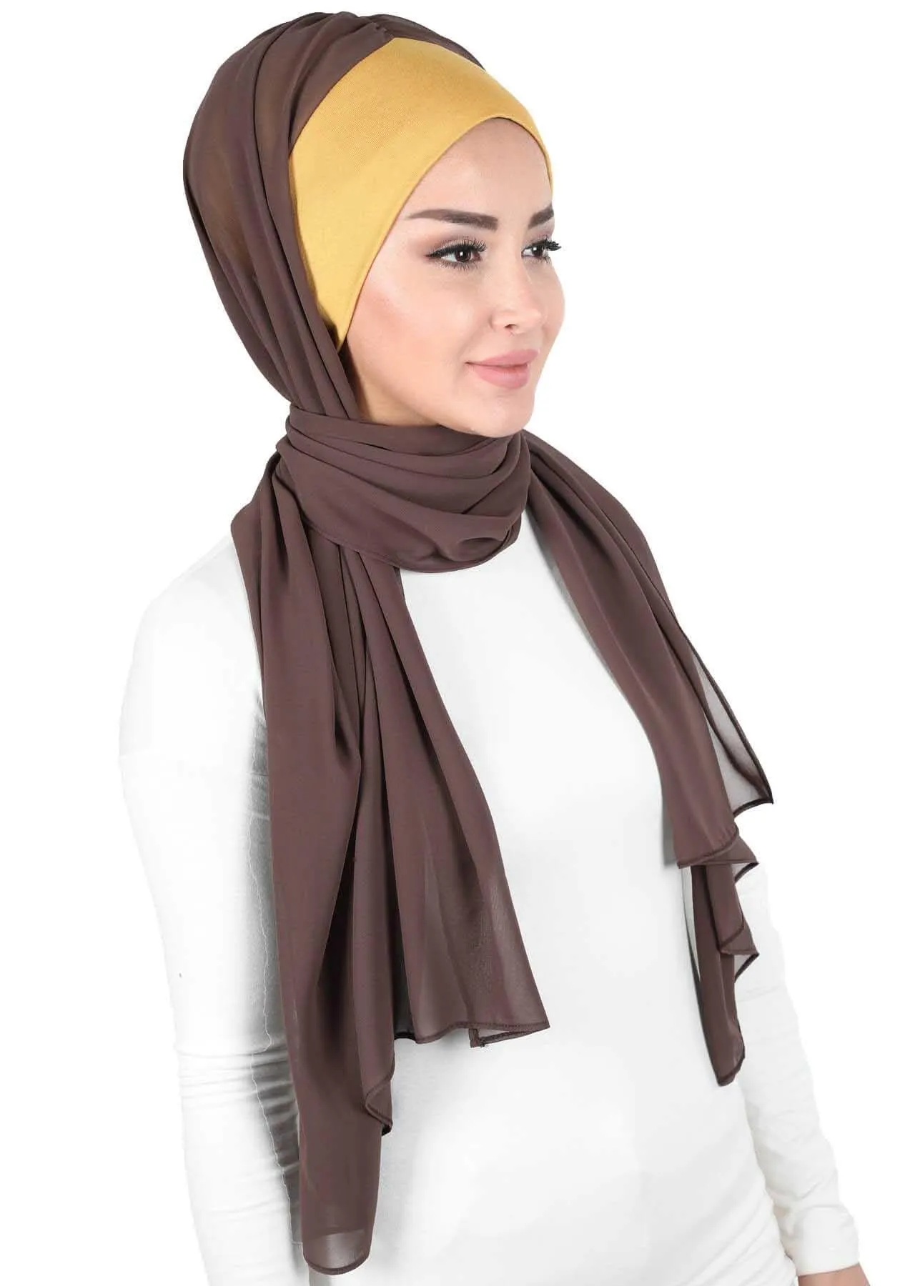 Instant Chiffon Shawl for Women With Cotton Bonnet Chiffon Turban Cap Head Wrap Instant Turban Scarf,BS-2