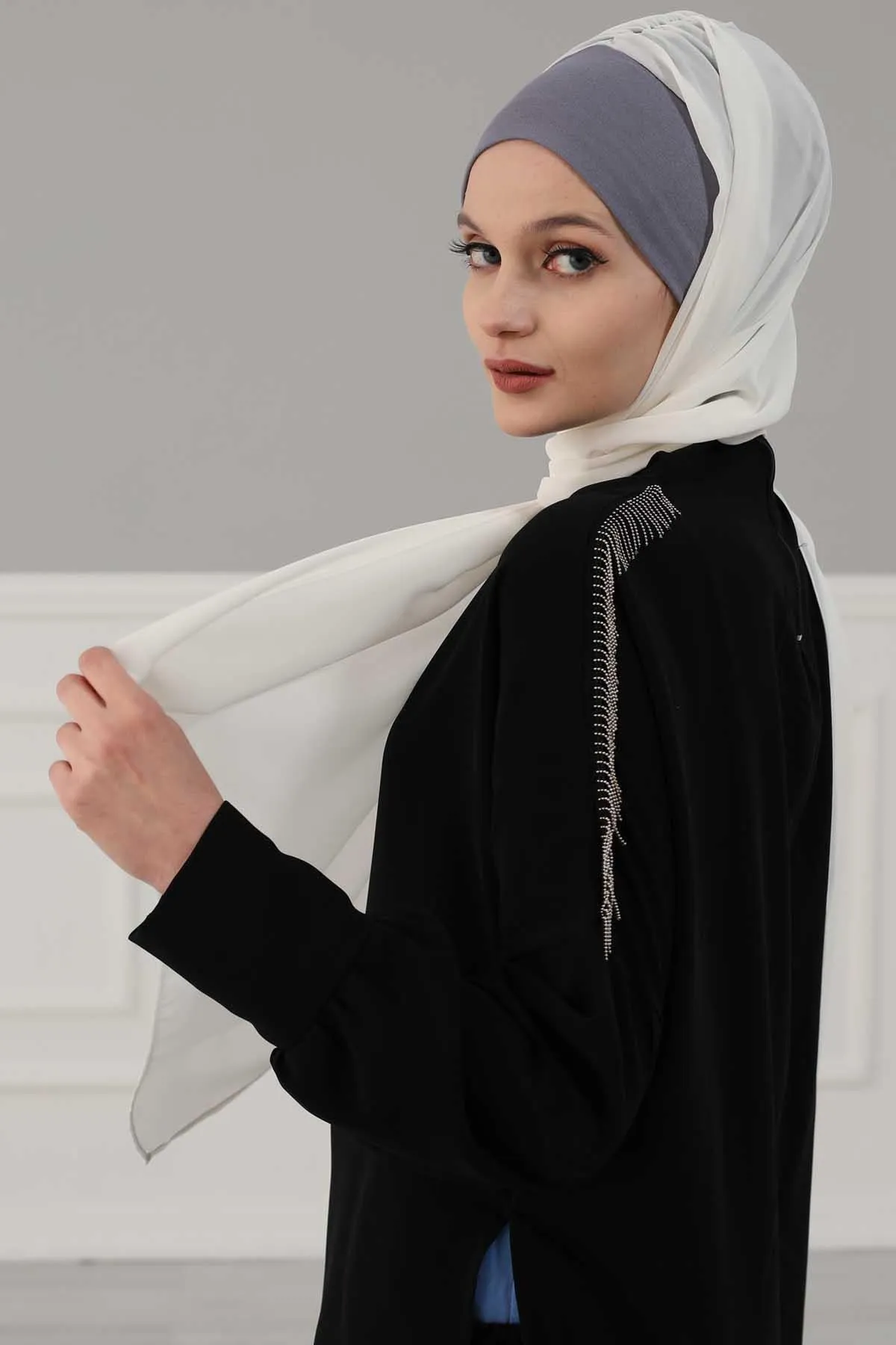 Instant Chiffon Shawl for Women With Cotton Bonnet Chiffon Turban Cap Head Wrap Instant Turban Scarf,BS-2