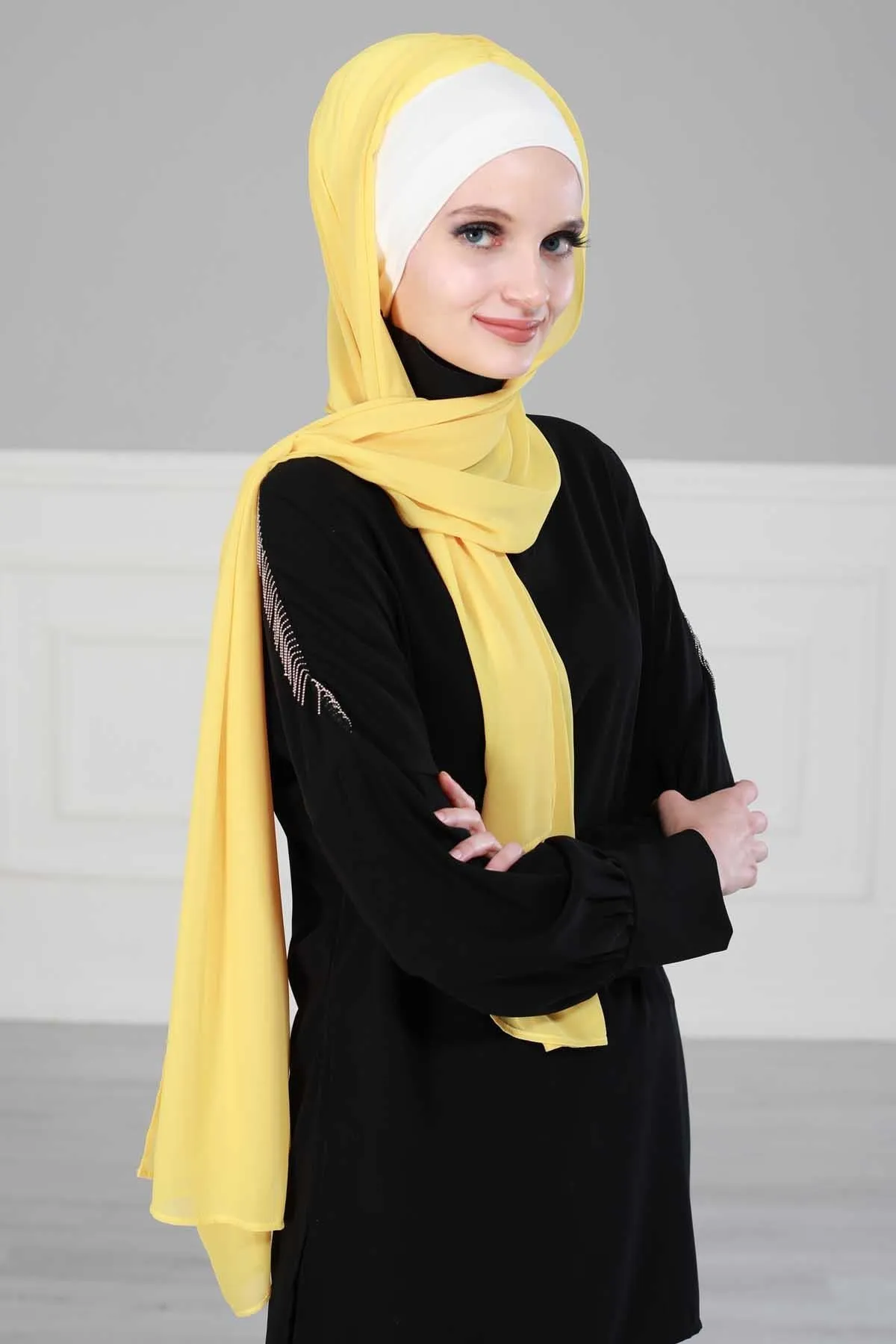 Instant Chiffon Shawl for Women With Cotton Bonnet Chiffon Turban Cap Head Wrap Instant Turban Scarf,BS-2