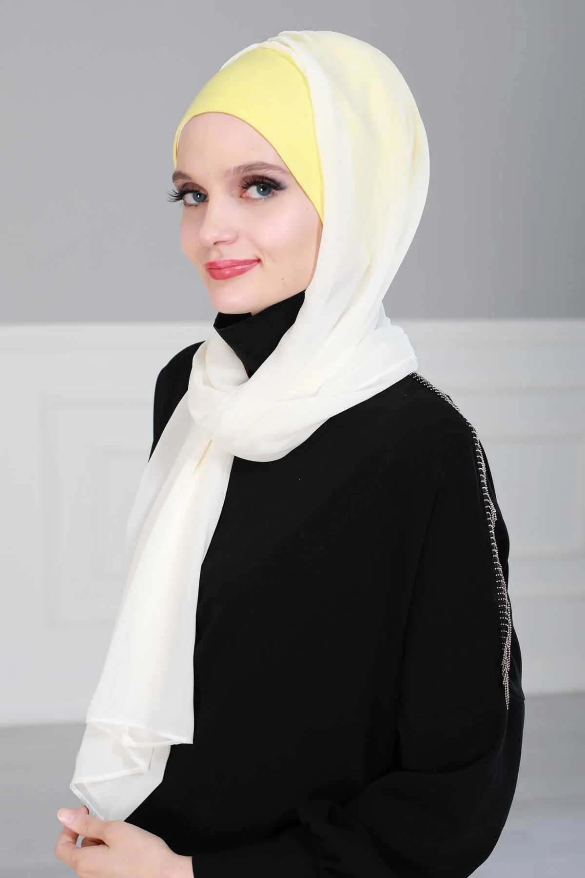 Instant Chiffon Shawl for Women With Cotton Bonnet Chiffon Turban Cap Head Wrap Instant Turban Scarf,BS-2