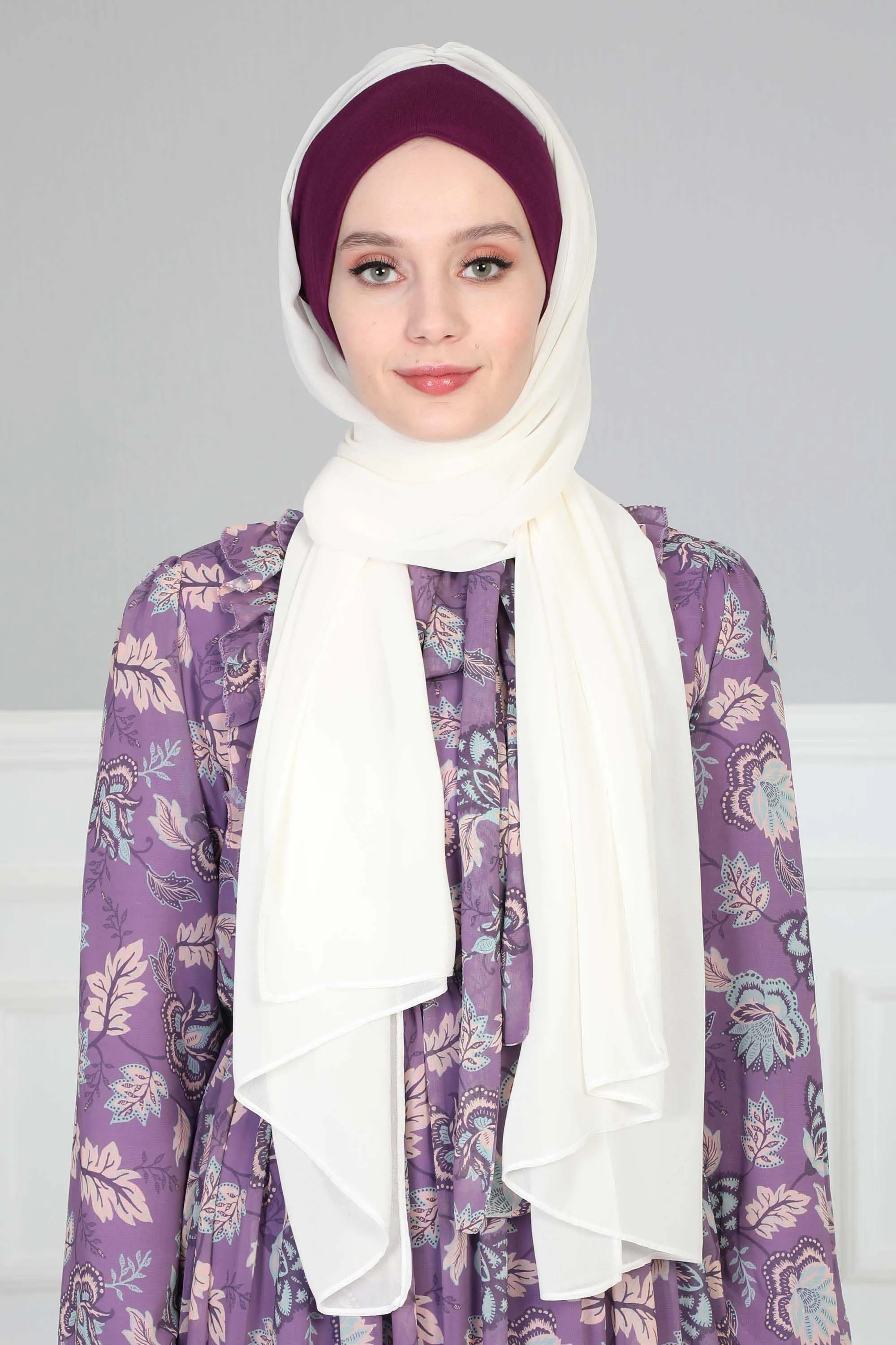 Instant Chiffon Shawl for Women With Cotton Bonnet Chiffon Turban Cap Head Wrap Instant Turban Scarf,BS-2