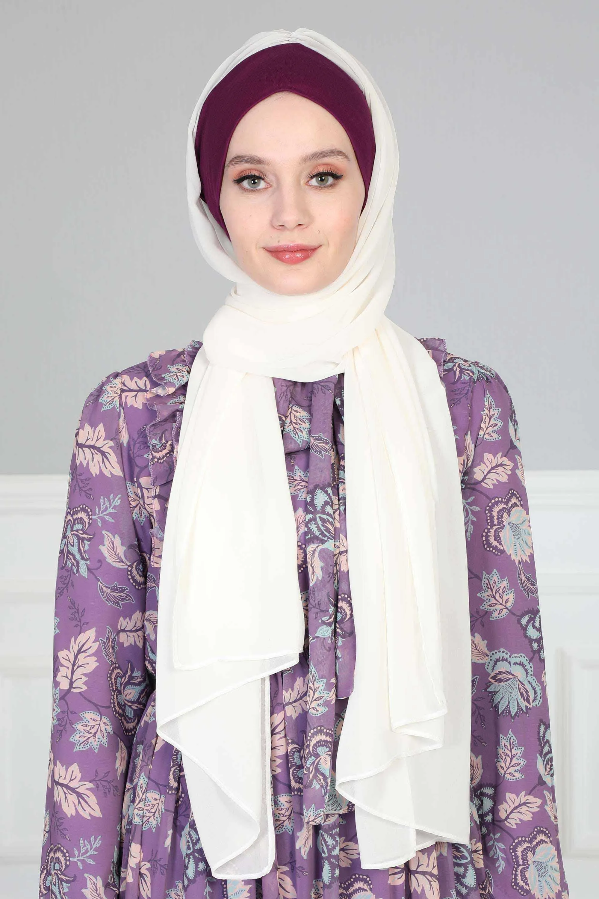 Instant Chiffon Shawl for Women With Cotton Bonnet Chiffon Turban Cap Head Wrap Instant Turban Scarf,BS-2