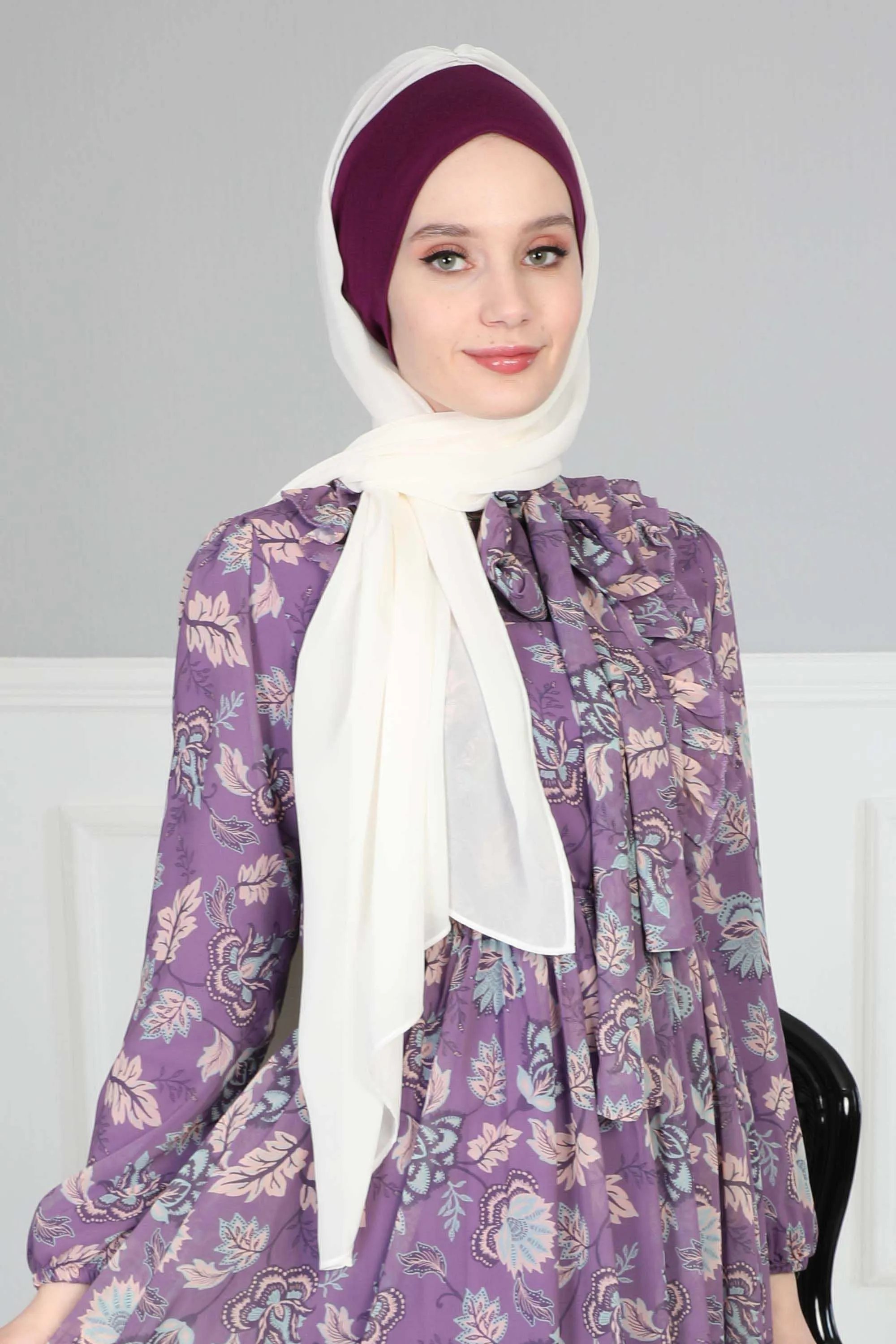 Instant Chiffon Shawl for Women With Cotton Bonnet Chiffon Turban Cap Head Wrap Instant Turban Scarf,BS-2