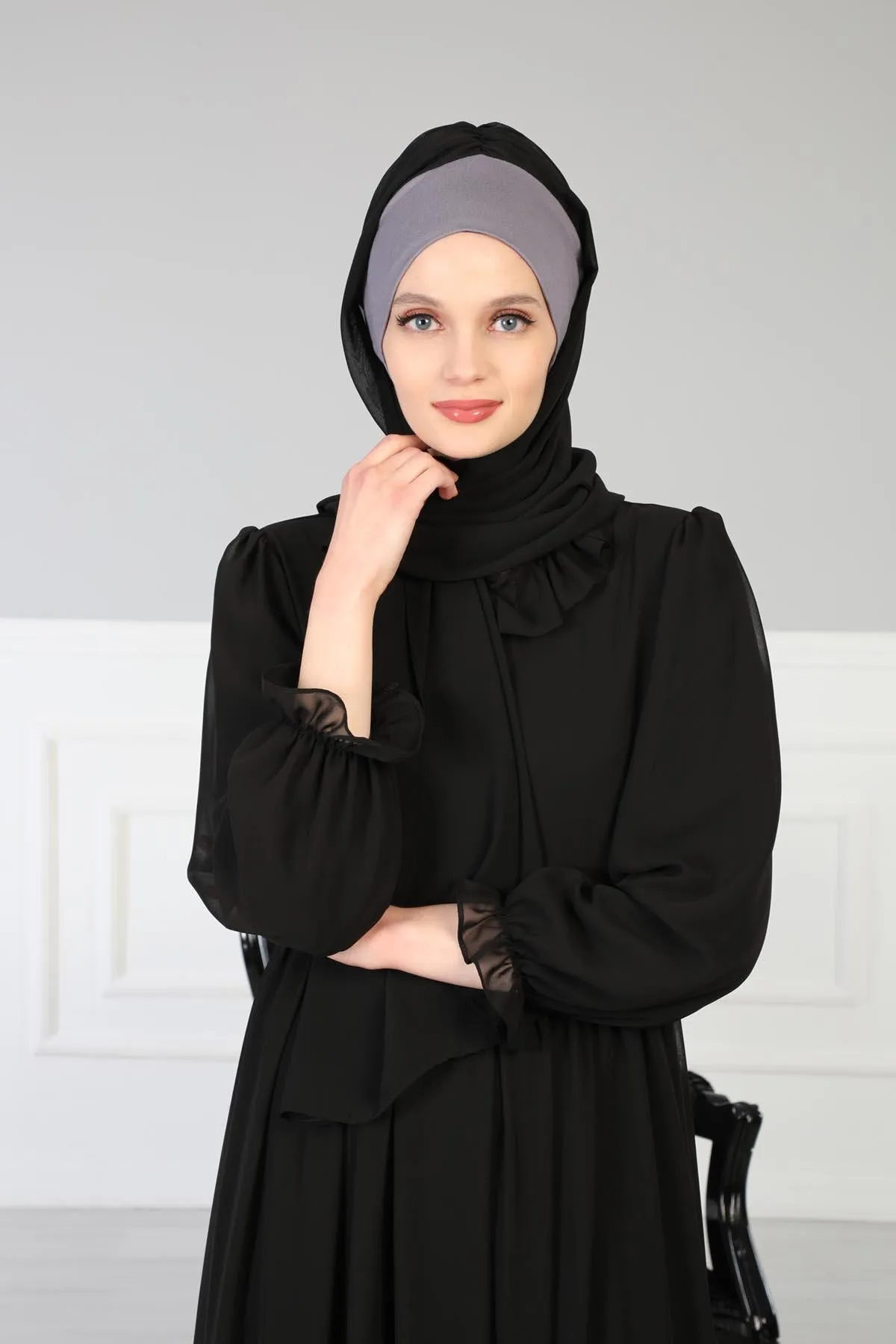 Instant Chiffon Shawl for Women With Cotton Bonnet Chiffon Turban Cap Head Wrap Instant Turban Scarf,BS-2