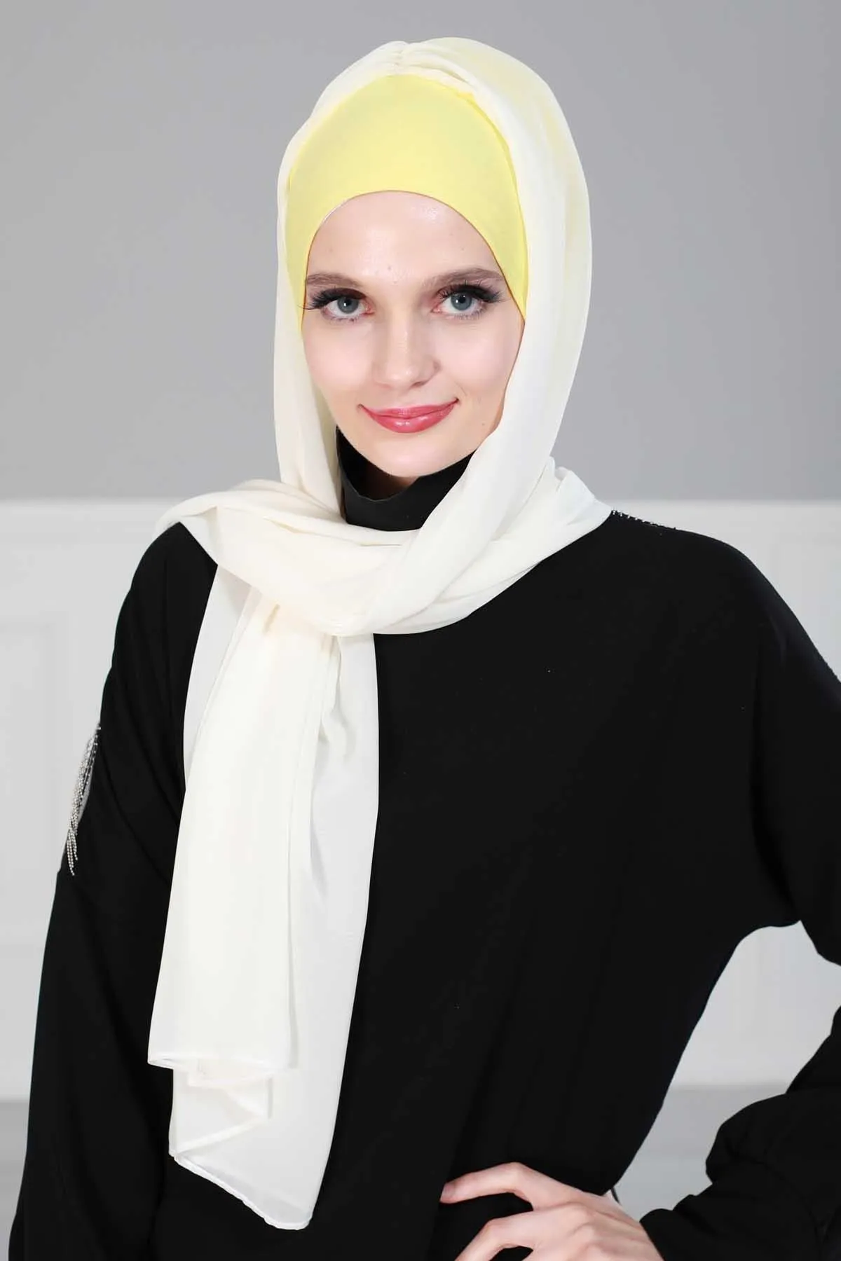 Instant Chiffon Shawl for Women With Cotton Bonnet Chiffon Turban Cap Head Wrap Instant Turban Scarf,BS-2