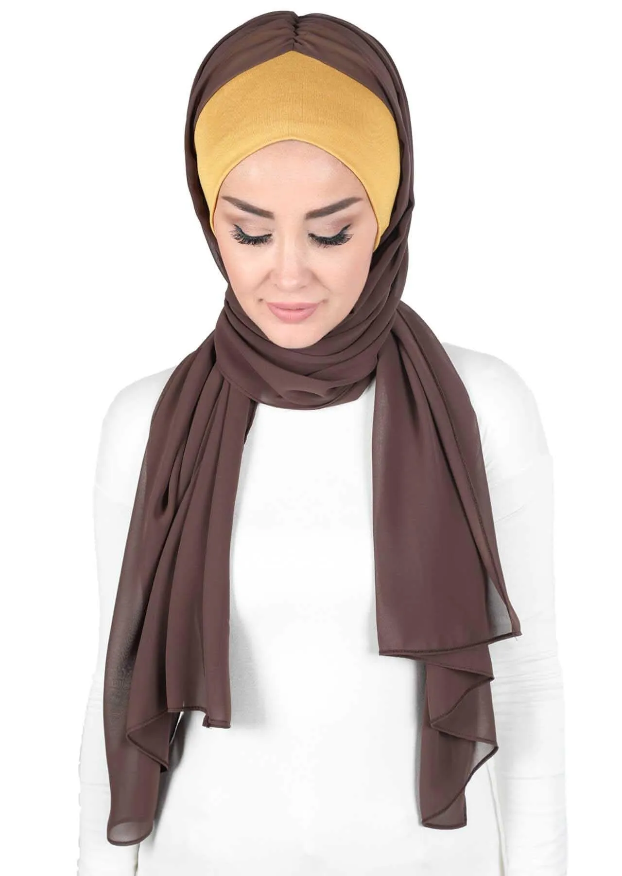 Instant Chiffon Shawl for Women With Cotton Bonnet Chiffon Turban Cap Head Wrap Instant Turban Scarf,BS-2